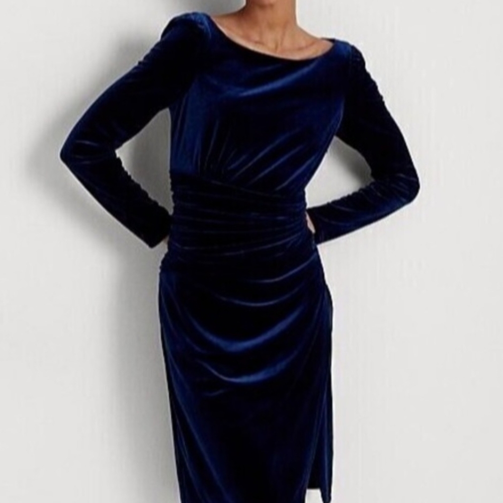 Ralph Lauren NWOT Blk Label Sapphire Blue Long Sleeve Velvet Cocktail Dress Sz 8
